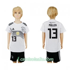 Camisolas de Futebol Alemanha Muller 13 Criança Equipamento Principal Copa do Mundo 2018 Manga Curta